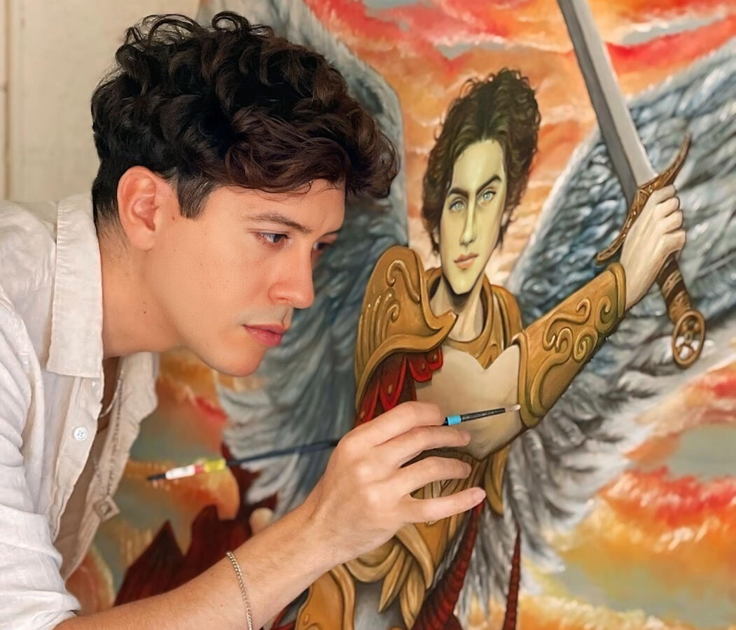 Juan Da Corte trabajando en una pintura al óleo