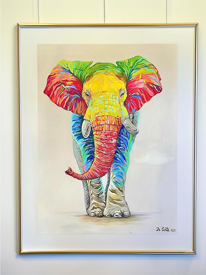 elephant oil painting made by juan da corte inspired by african religion