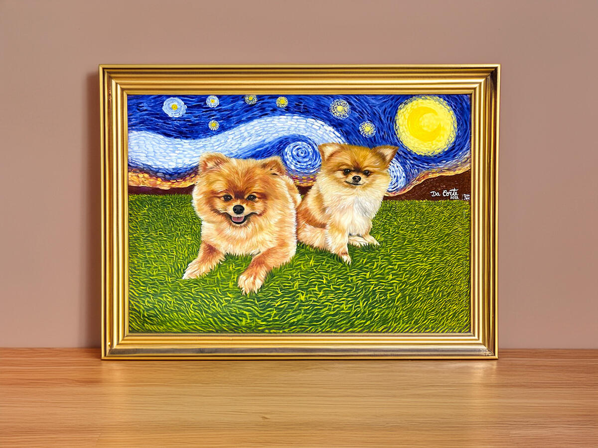 pomeranian painting inspired in van gogh made by juan da corte