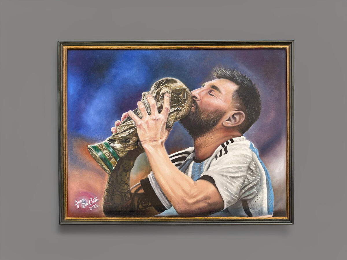 Realistic oil painting portrait of Lionel Messi by Juan Da Corte