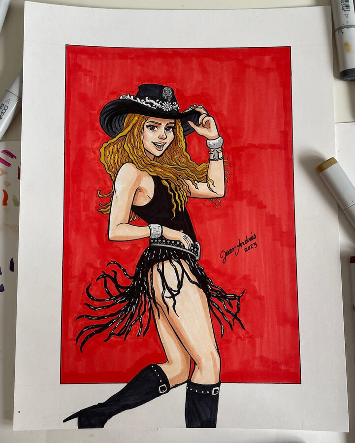 Stylized traditional marker caricature of Shakira by Juan Da Corte